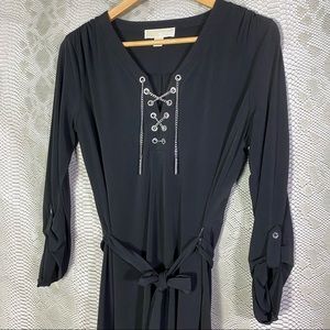 Michael kors black long sleeve shirt dress with chain